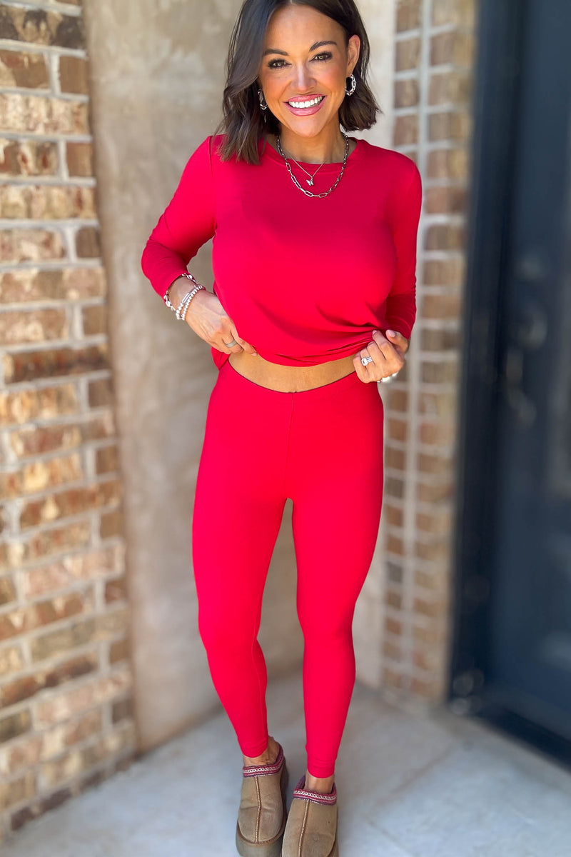 Microfiber Ruby Round Neck Top & Leggings Set