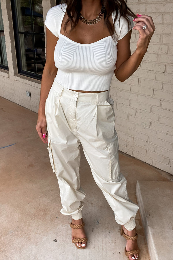 Move Over Ecru Cotton Cargo Jogger Pants