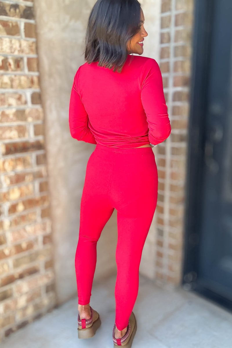 Microfiber Ruby Round Neck Top & Leggings Set