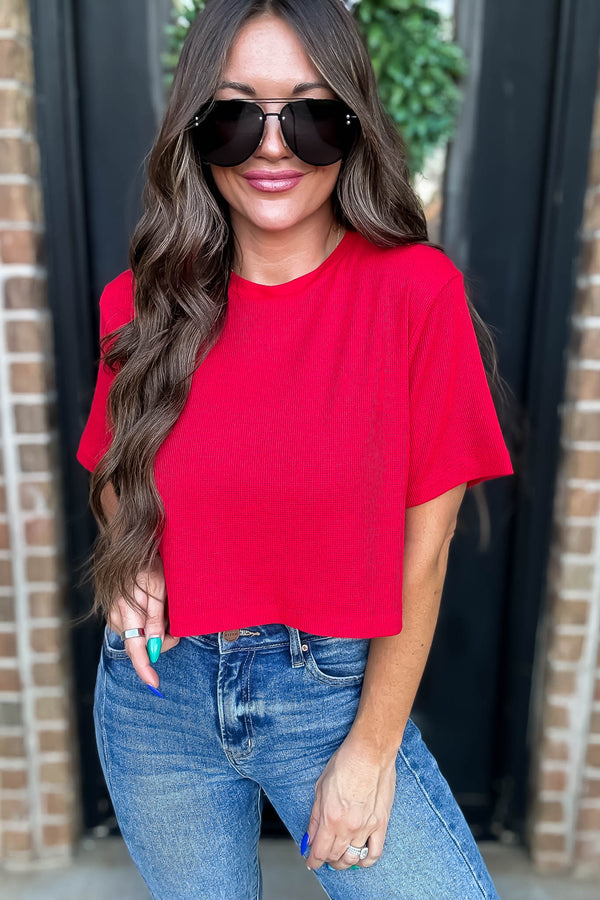 Cropped Red Oversized Thermal Top