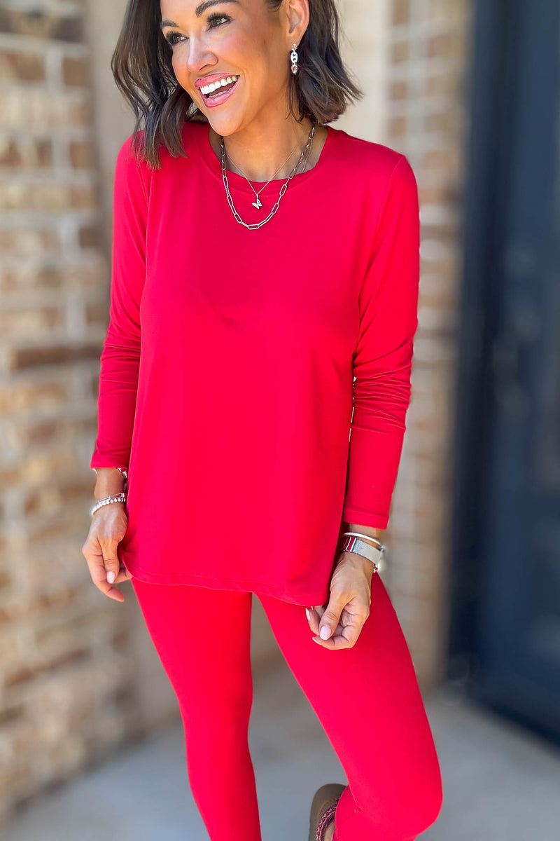 Microfiber Ruby Round Neck Top & Leggings Set