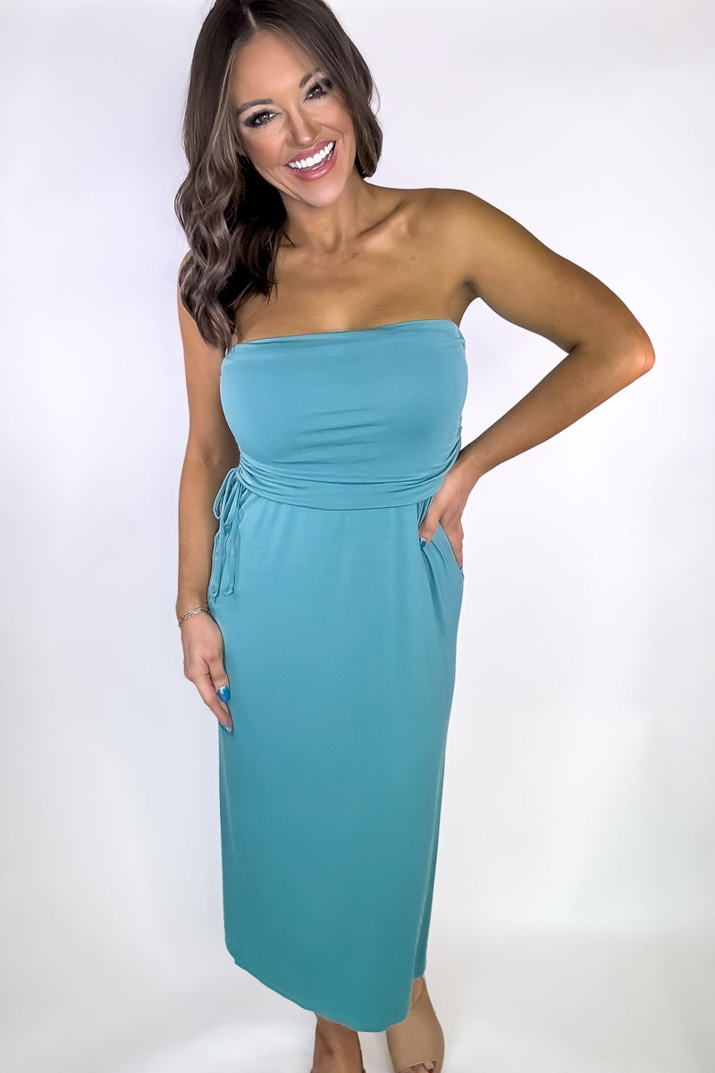 Simple Design Grey Teal Rayon Blend 2-in-1 Maxi Skirt