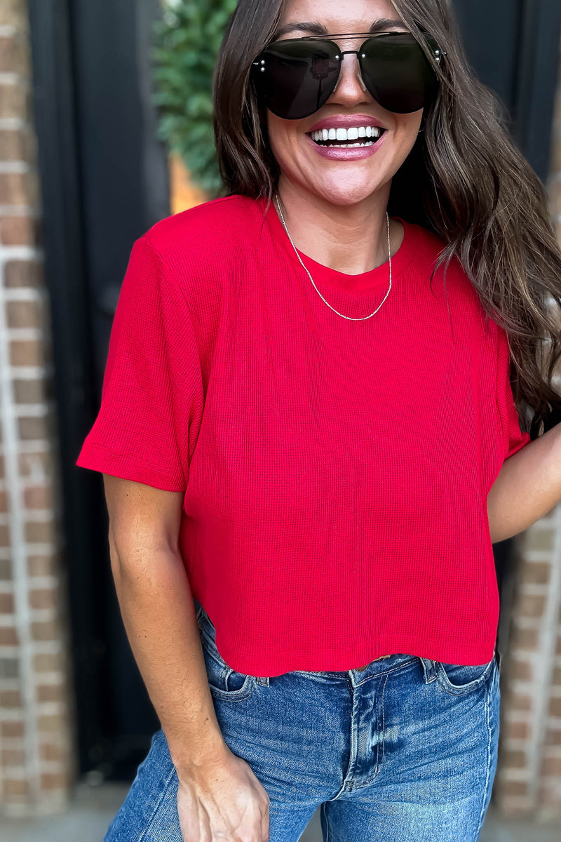 Cropped Red Oversized Thermal Top