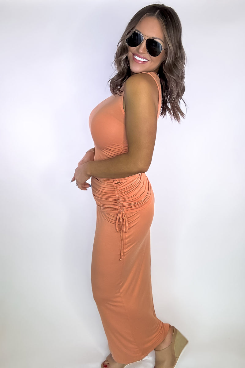 Simple Design Terra Cotta Rayon Blend 2-in-1 Maxi Skirt