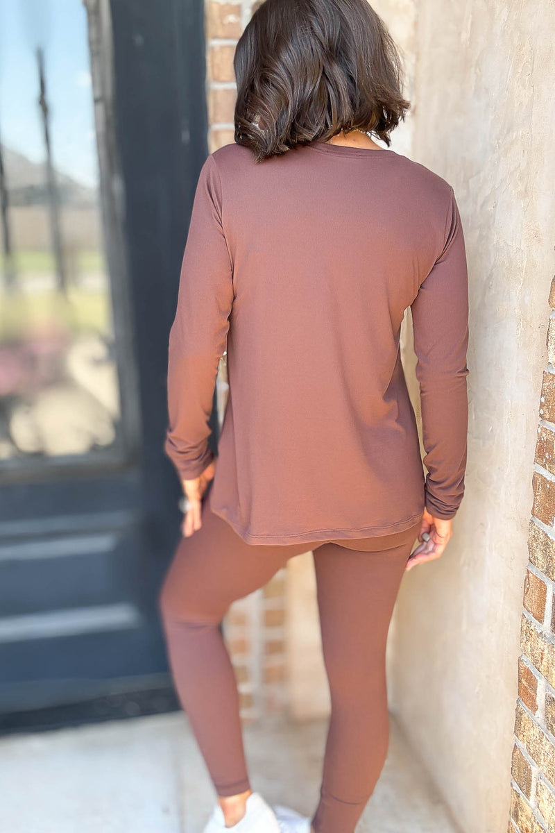 Microfiber Brown Round Neck Top & Leggings Set
