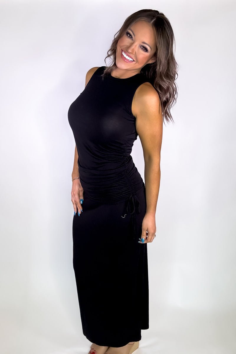 Simple Design Black Rayon Blend Crew Neck Tank Top