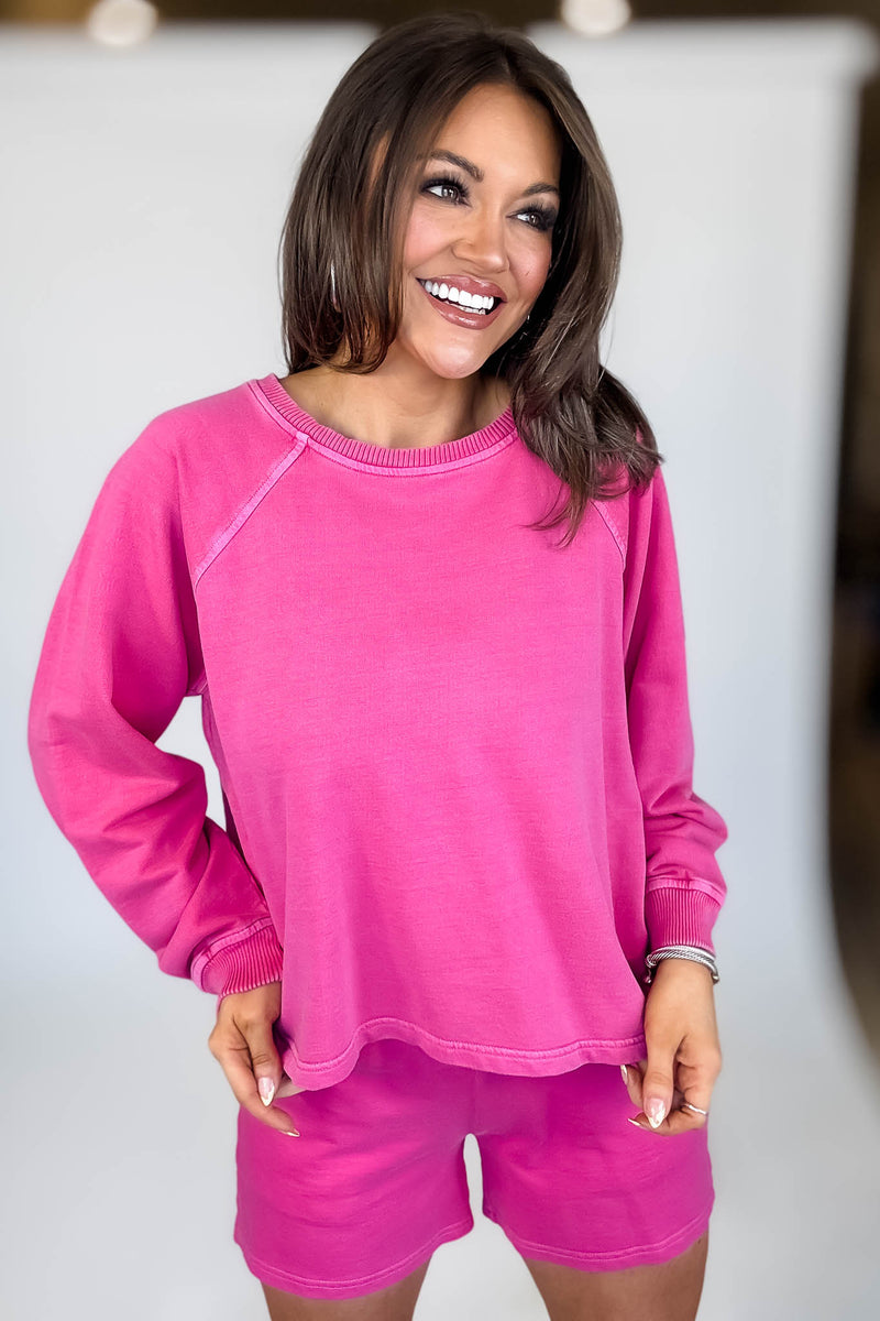 French Terry Hot Pink Pigment Dye And Enzyme Wash Top