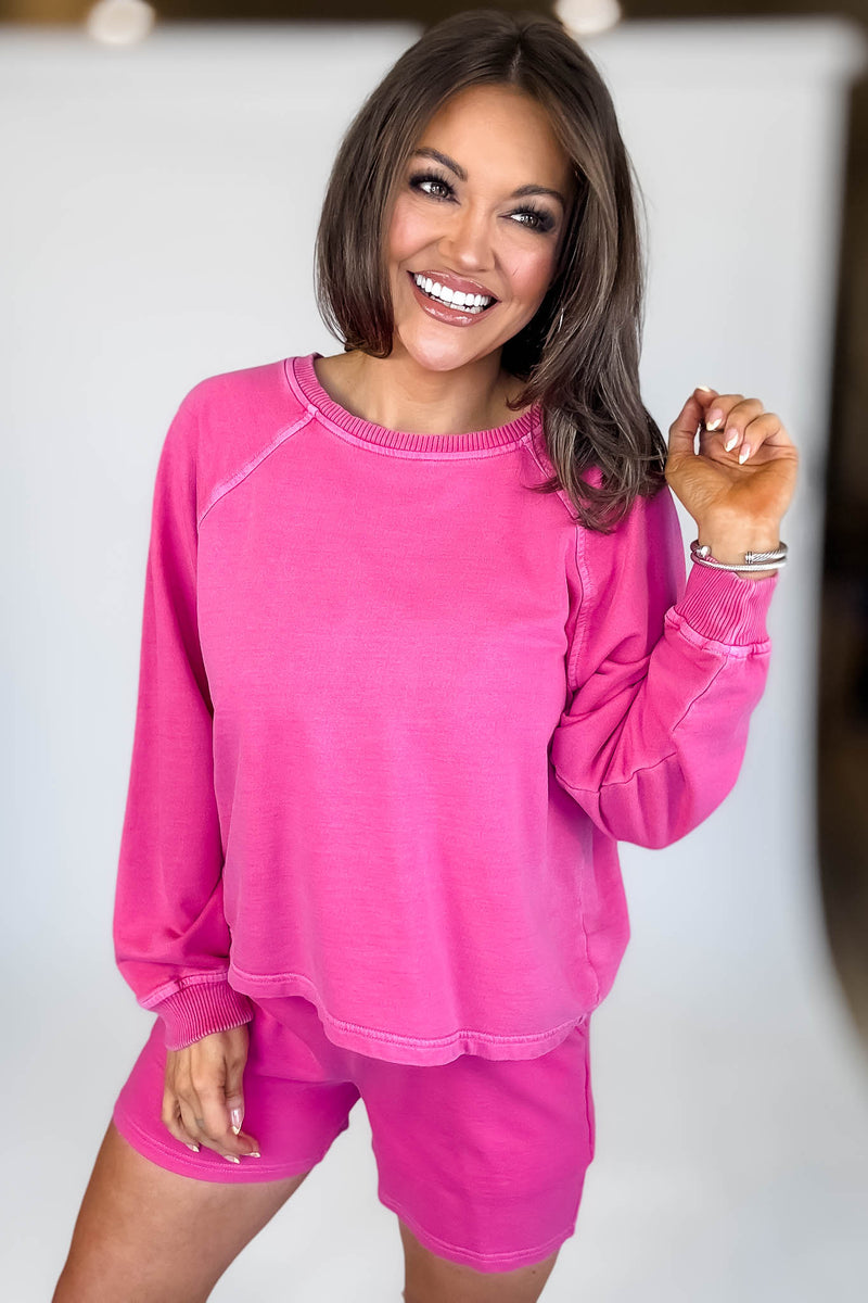 French Terry Hot Pink Pigment Dye And Enzyme Wash Top
