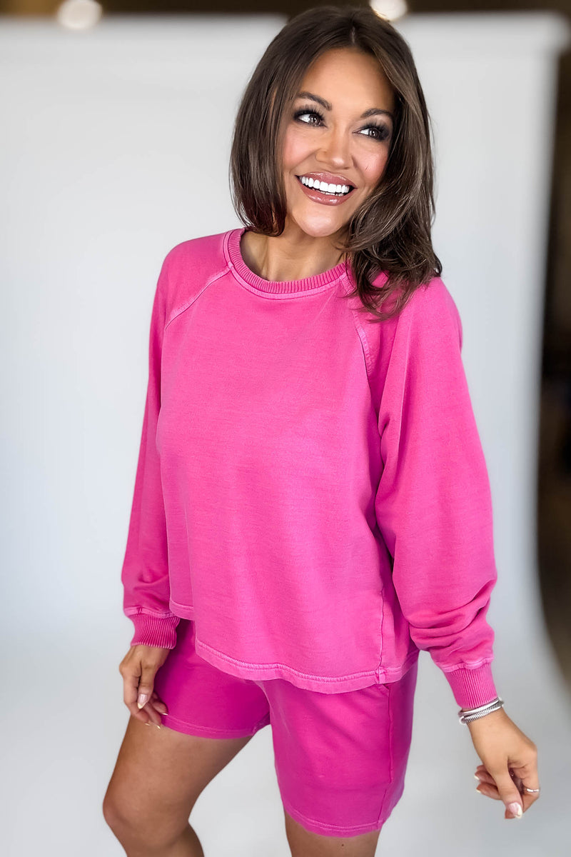 French Terry Hot Pink Pigment Dye And Enzyme Wash Top