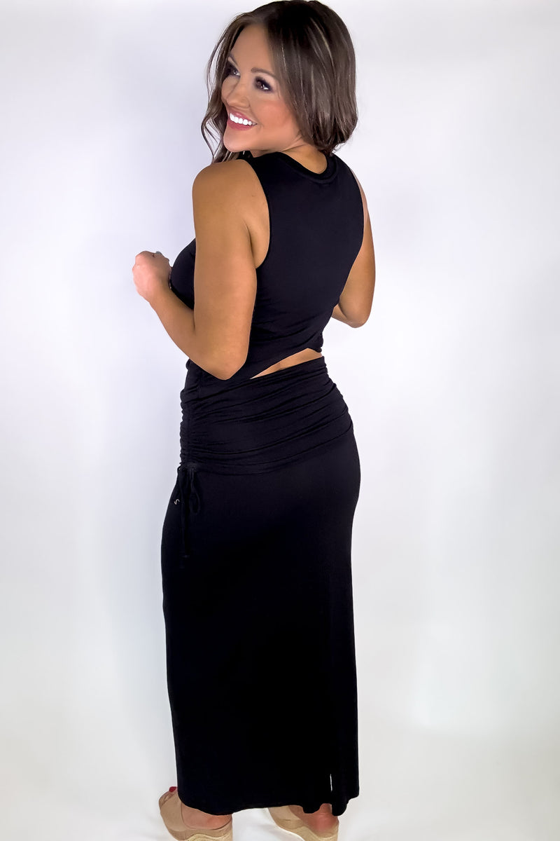 Simple Design Black Rayon Blend 2-in-1 Maxi Skirt