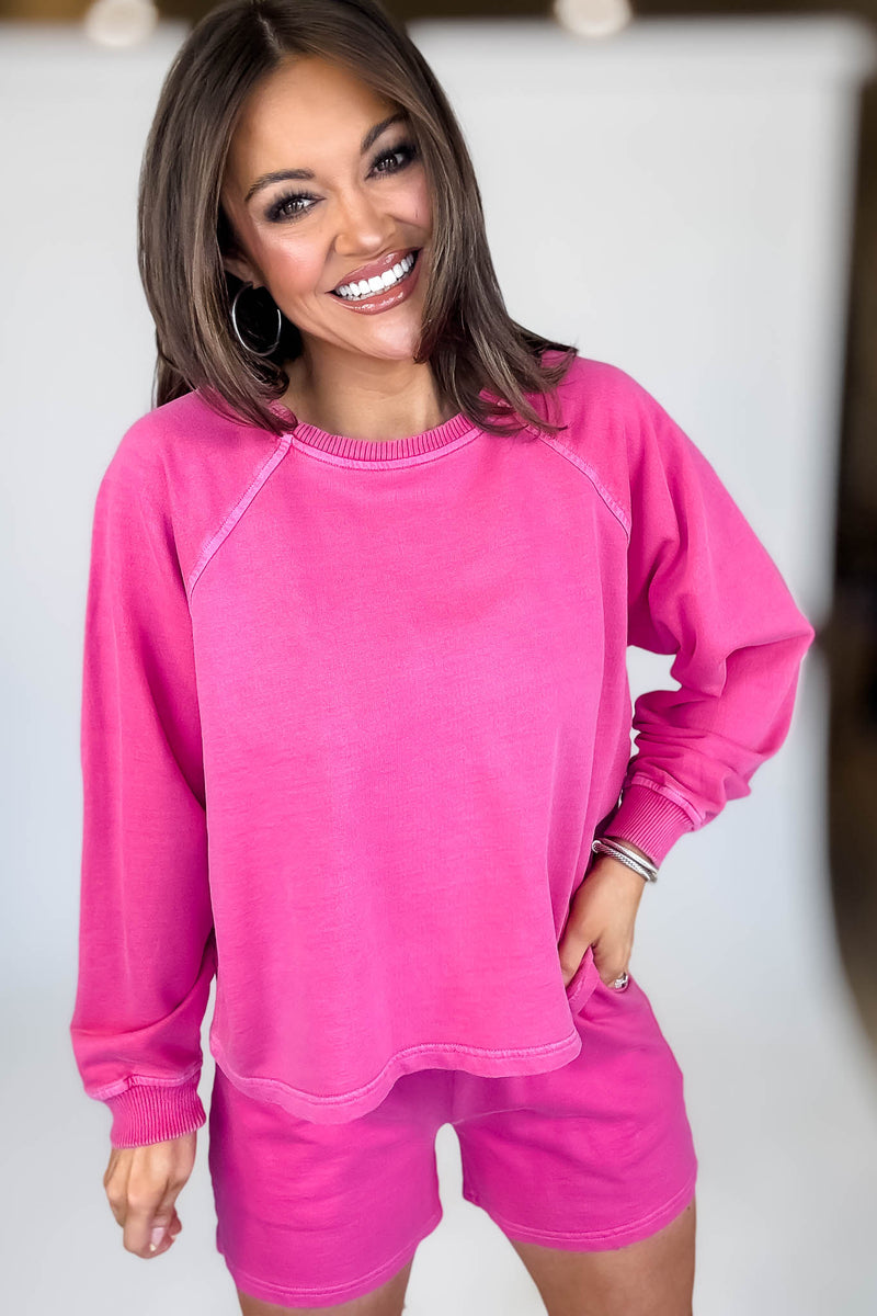 French Terry Hot Pink Pigment Dye And Enzyme Wash Top