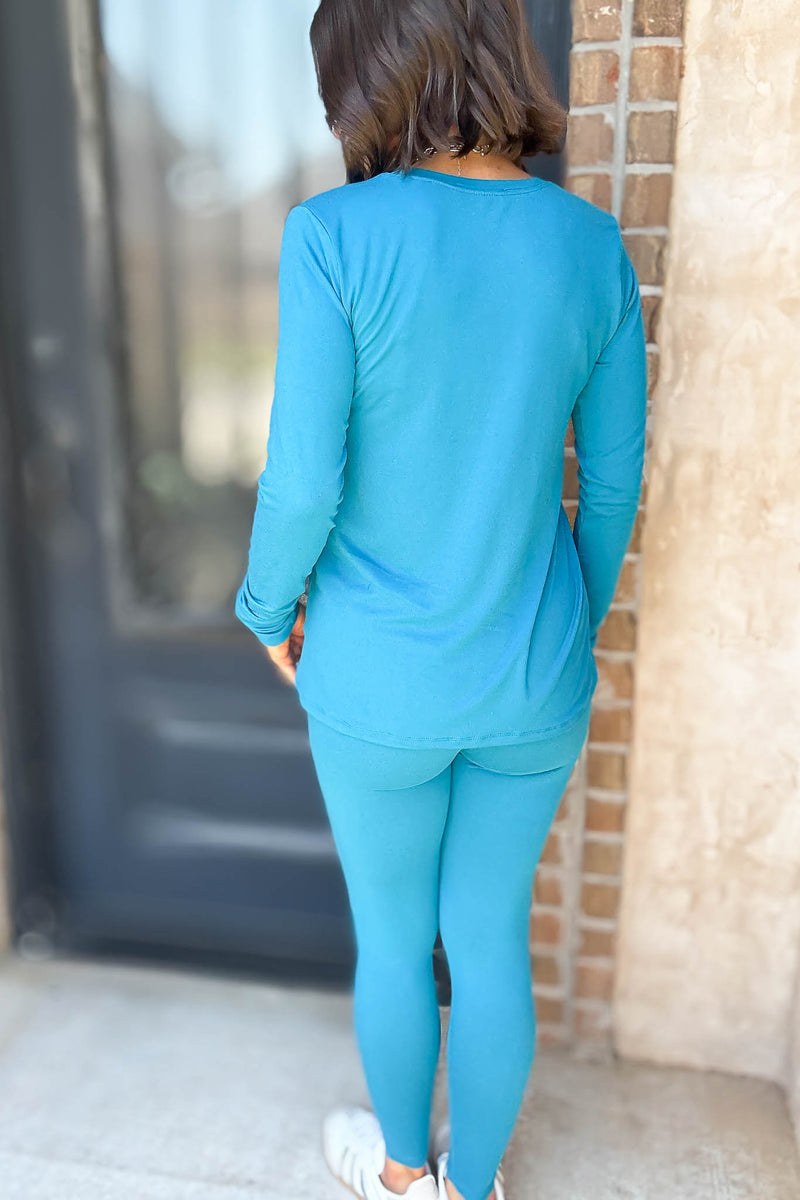 Microfiber Ocean Teal Round Neck Top & Leggings Set