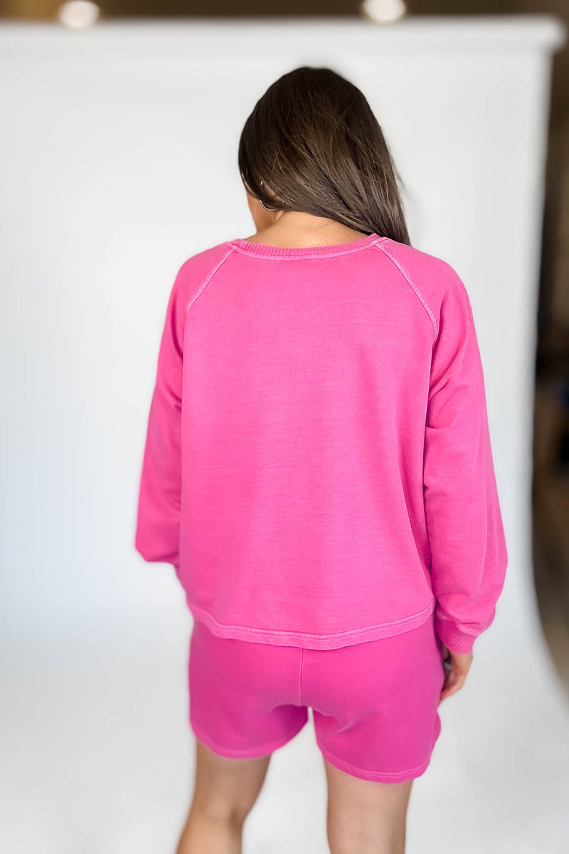 French Terry Hot Pink Pigment Dye And Enzyme Wash Top
