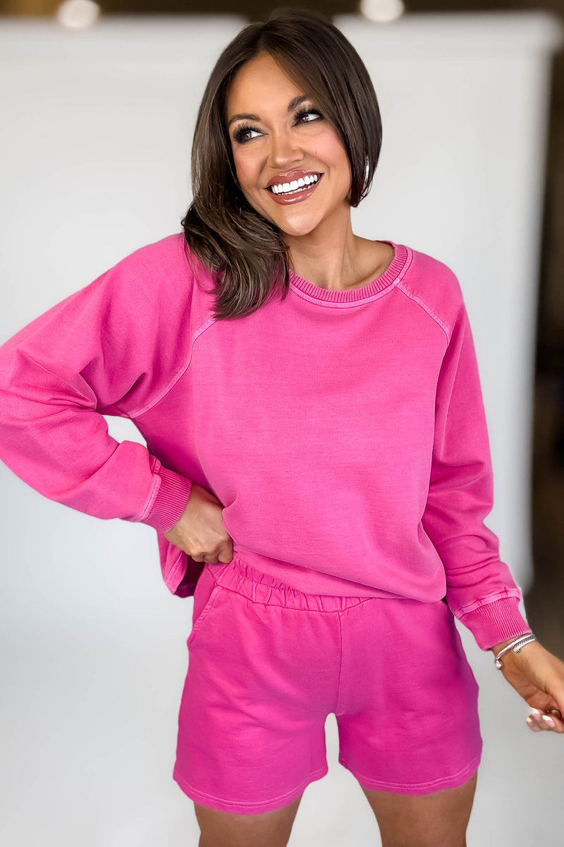 French Terry Hot Pink Pigment Dye And Enzyme Wash Top