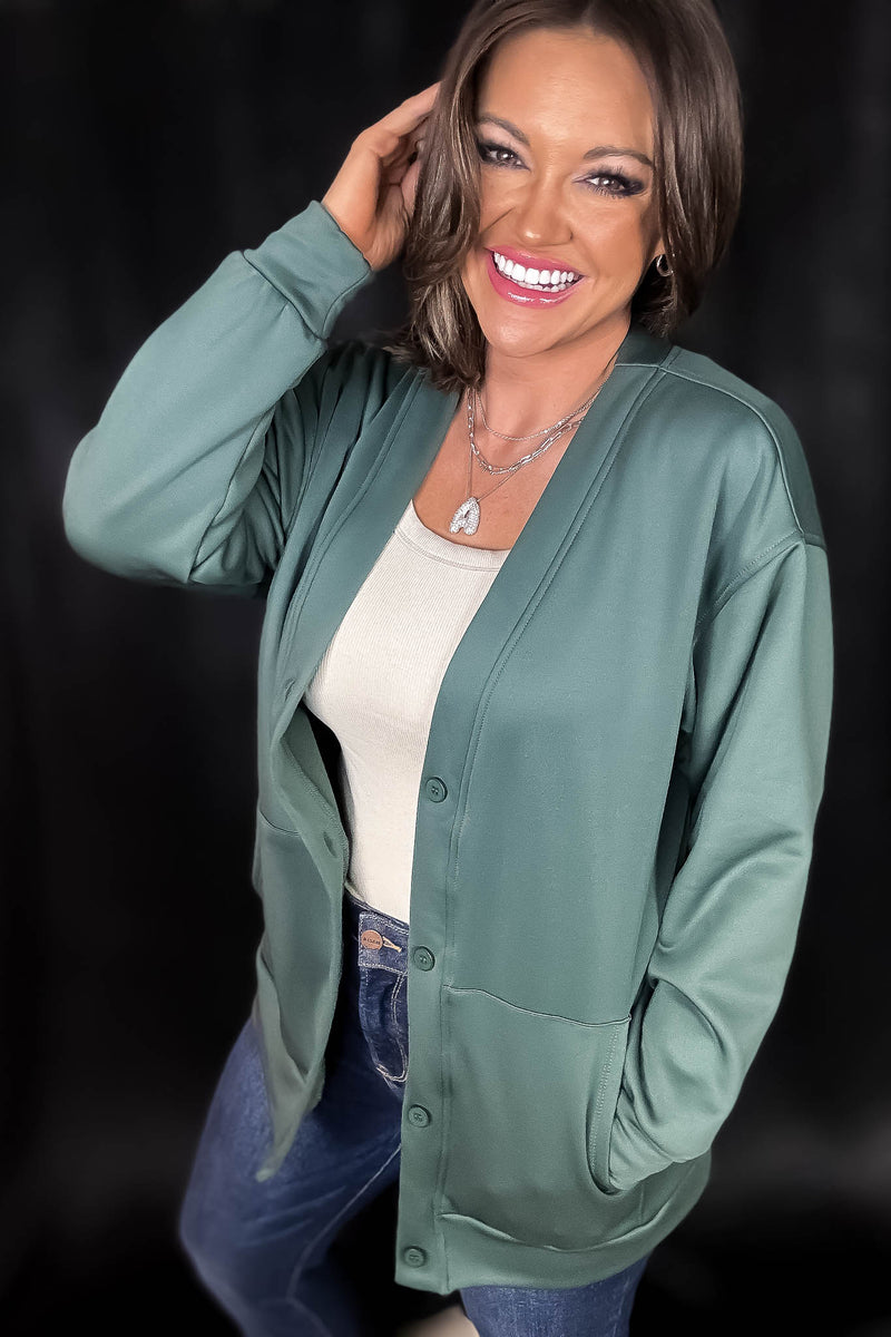 Elevated Deep Forest Button Down Cardigan