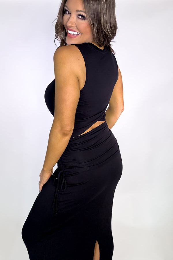 Simple Design Black Rayon Blend Crew Neck Tank Top