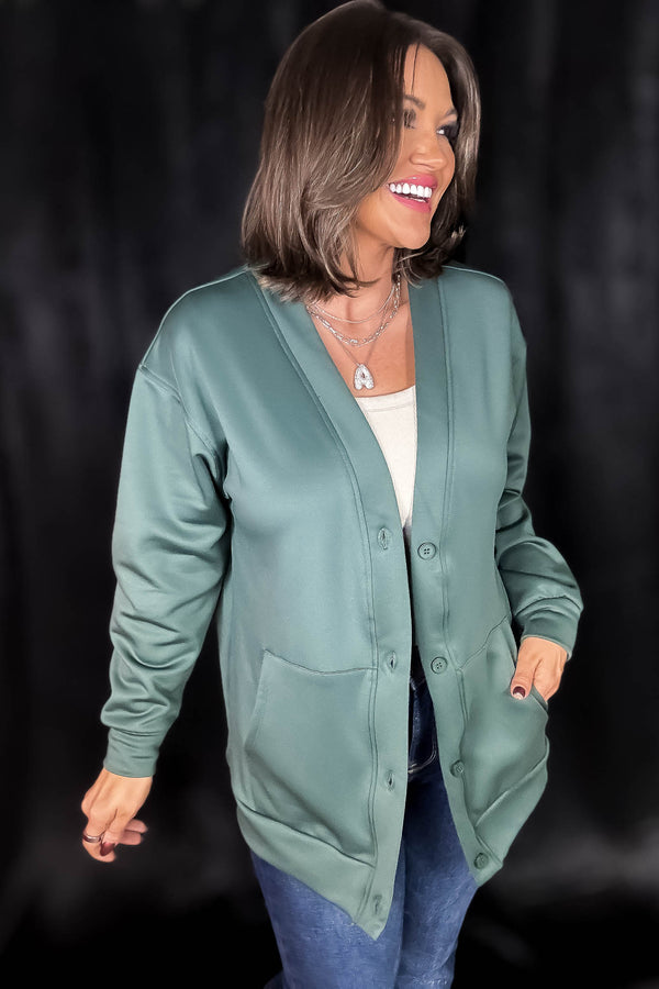 Elevated Deep Forest Button Down Cardigan