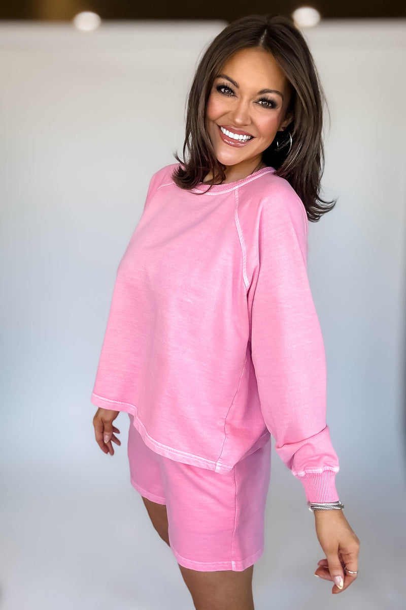 French Terry Candy Pink Pigment Dye And Enzyme Wash Top