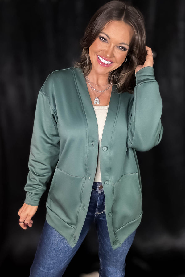 Elevated Deep Forest Button Down Cardigan