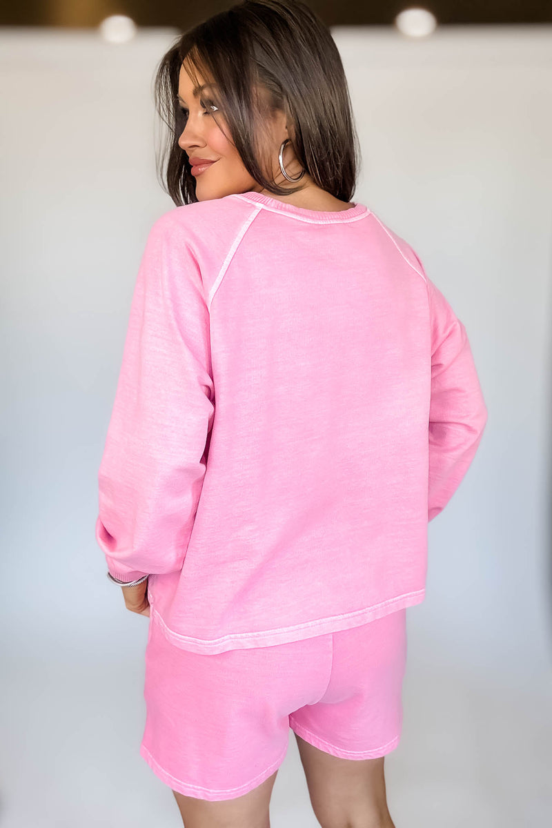 French Terry Candy Pink Pigment Dye And Enzyme Wash Top