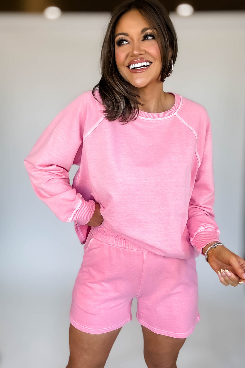 French Terry Candy Pink Pigment Dye And Enzyme Wash Top