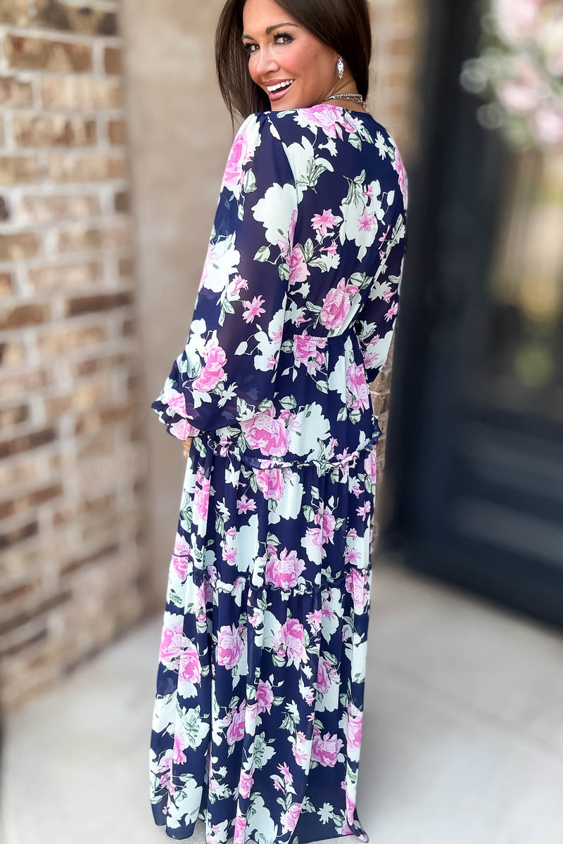 Navy Floral Print Maxi Dress