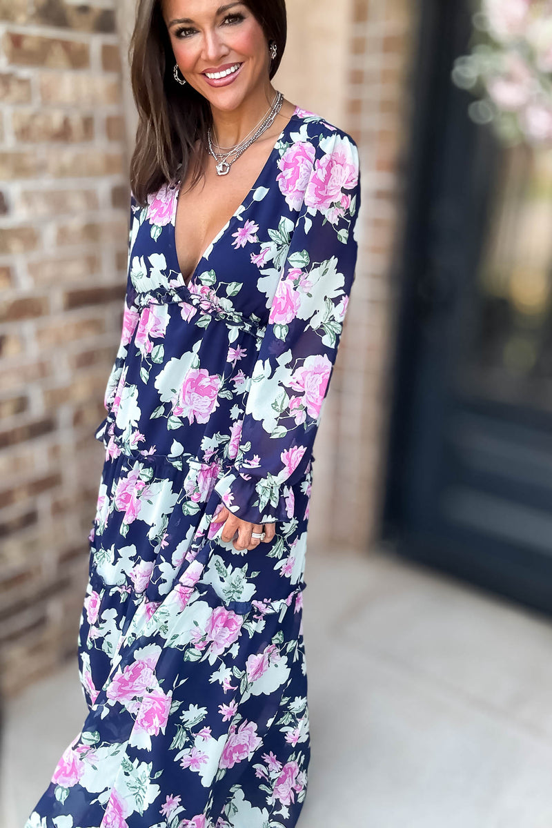 Navy Floral Print Maxi Dress