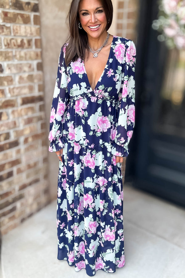 Navy Floral Print Maxi Dress