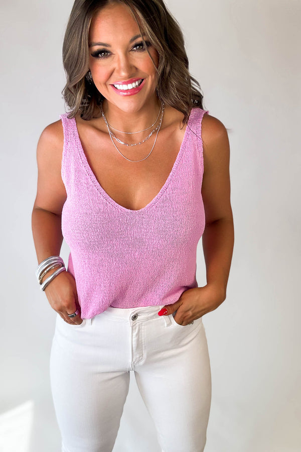 Try Your Luck Pink Loose V Neck Tank