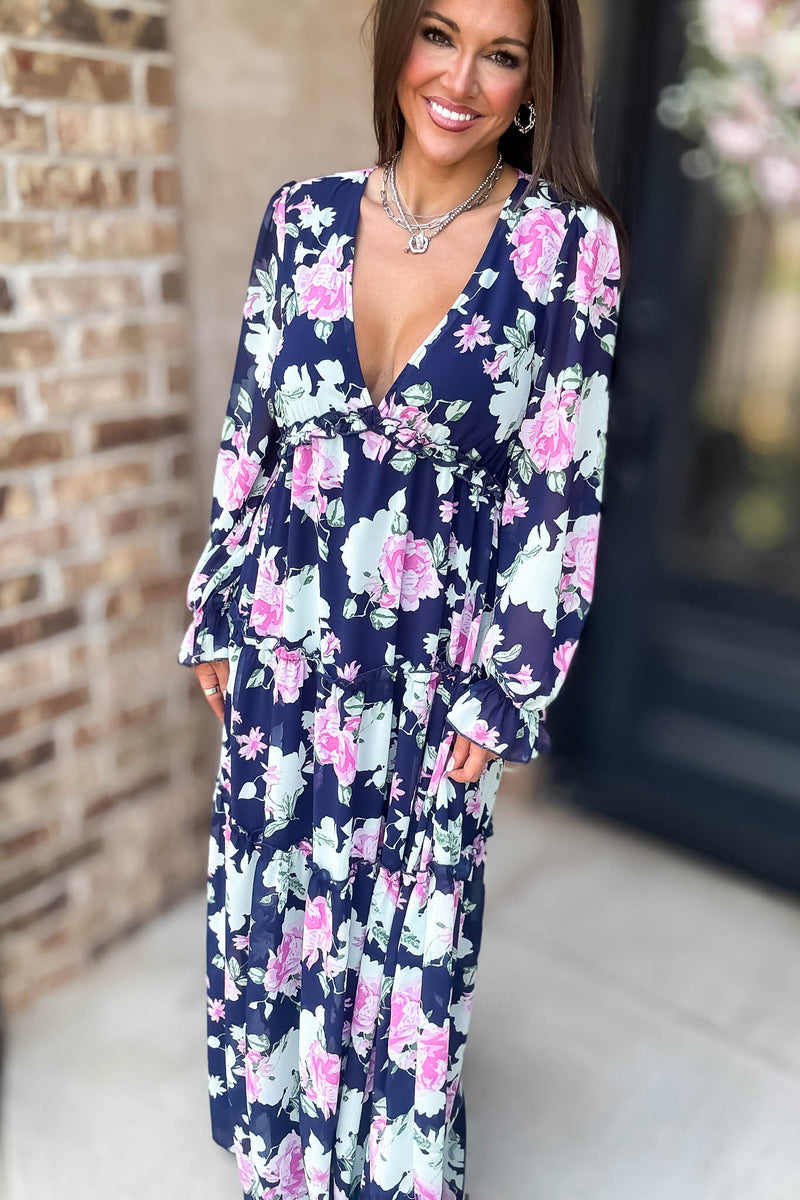 Navy Floral Print Maxi Dress