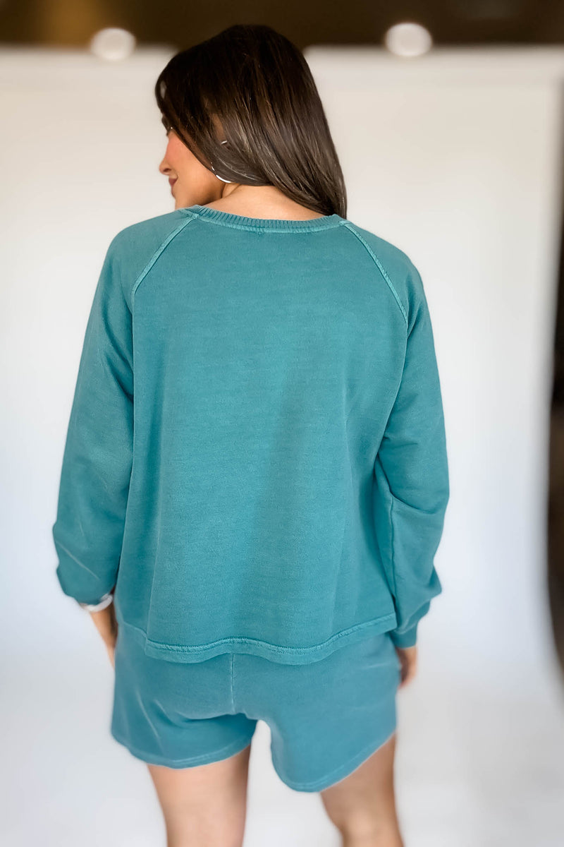 French Terry Teal Pigment Dye And Enzyme Wash Top