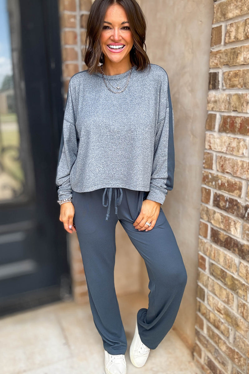 Brushed Hacci Warm Line Midnight Navy Top