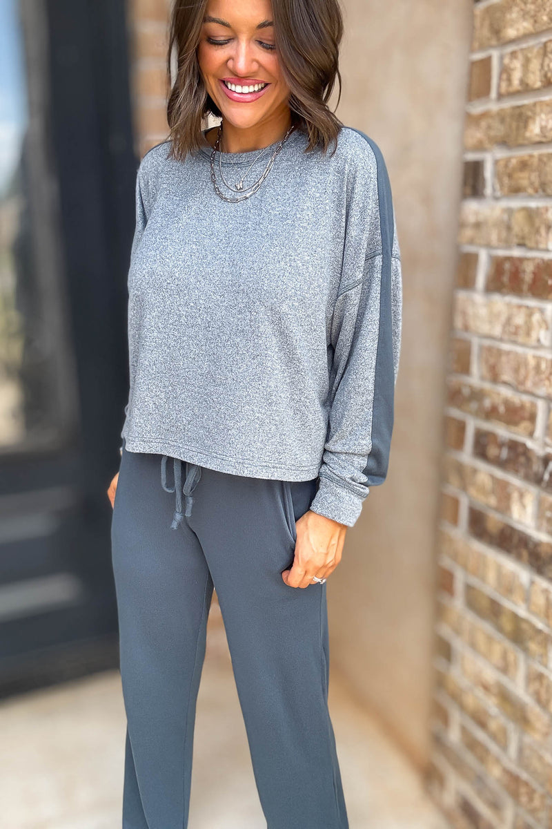 Brushed Hacci Warm Line Midnight Navy Top