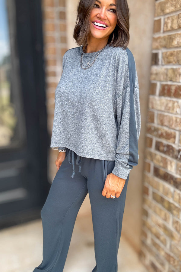 Brushed Hacci Warm Line Midnight Navy Top