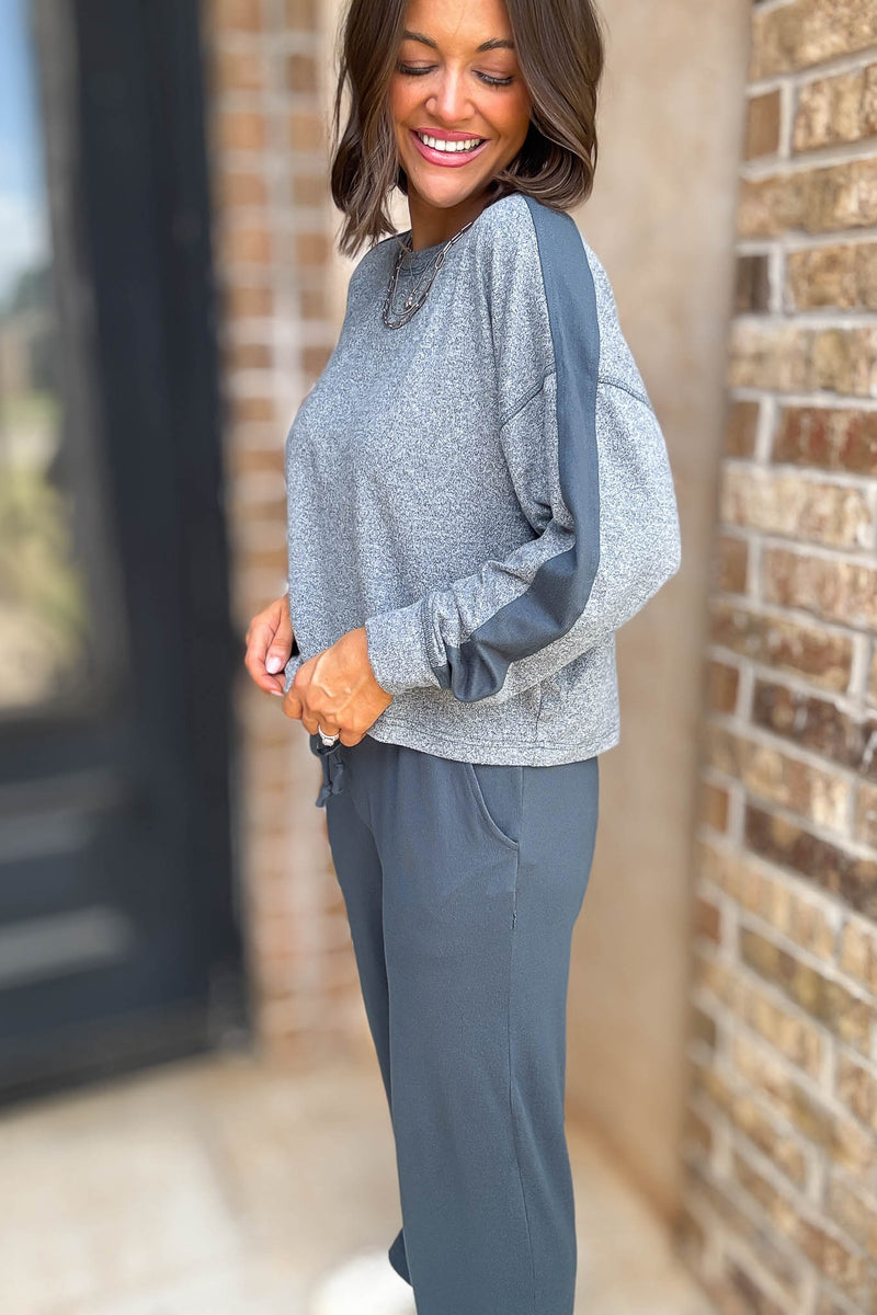 Brushed Hacci Warm Line Midnight Navy Top