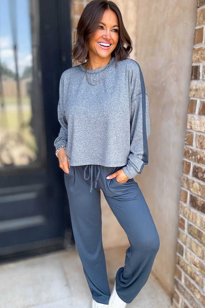 Brushed Hacci Warm Line Midnight Navy Top