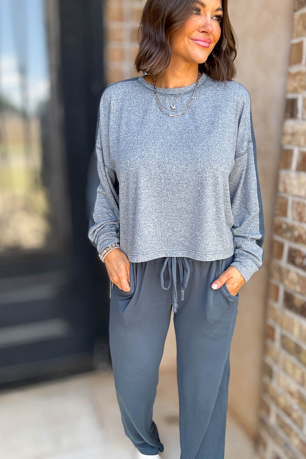Brushed Hacci Warm Line Midnight Navy Top
