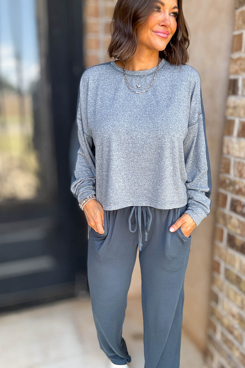 Brushed Hacci Warm Line Midnight Navy Top