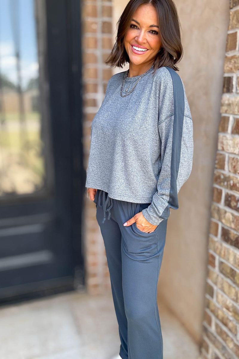 Brushed Hacci Warm Line Midnight Navy Top