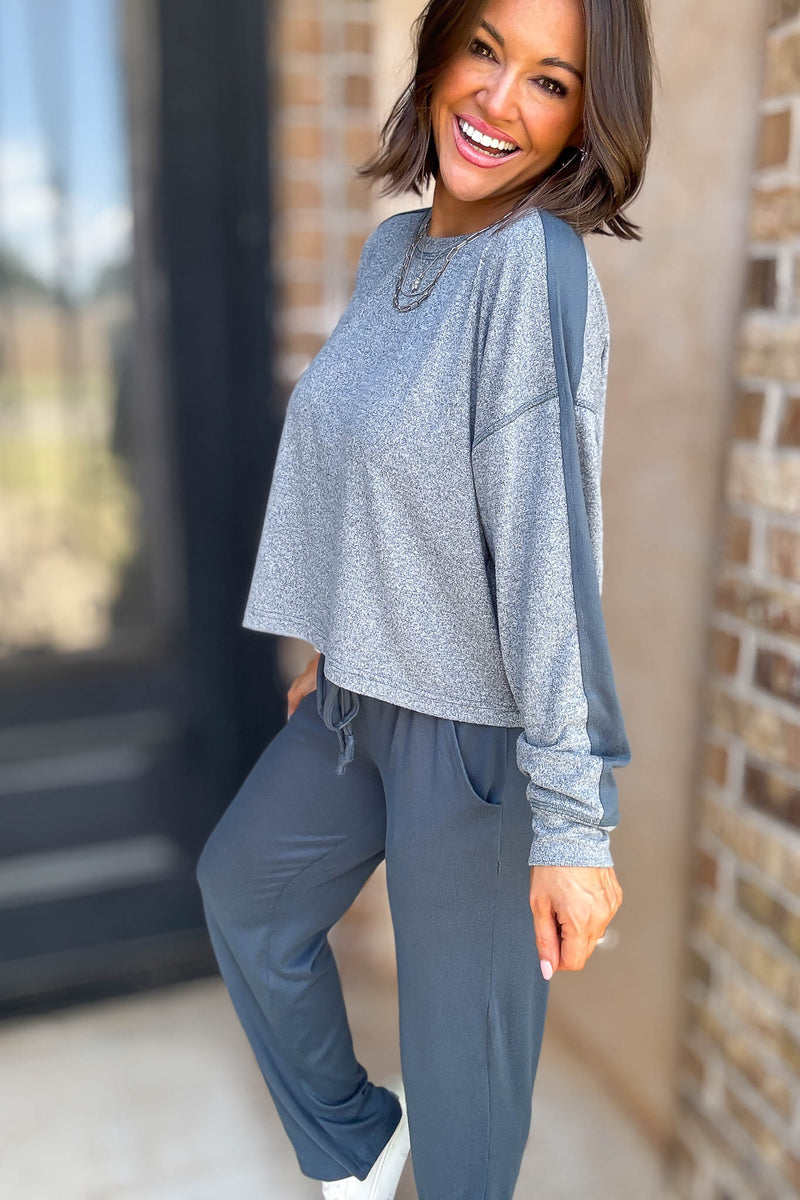 Brushed Hacci Warm Line Midnight Navy Top