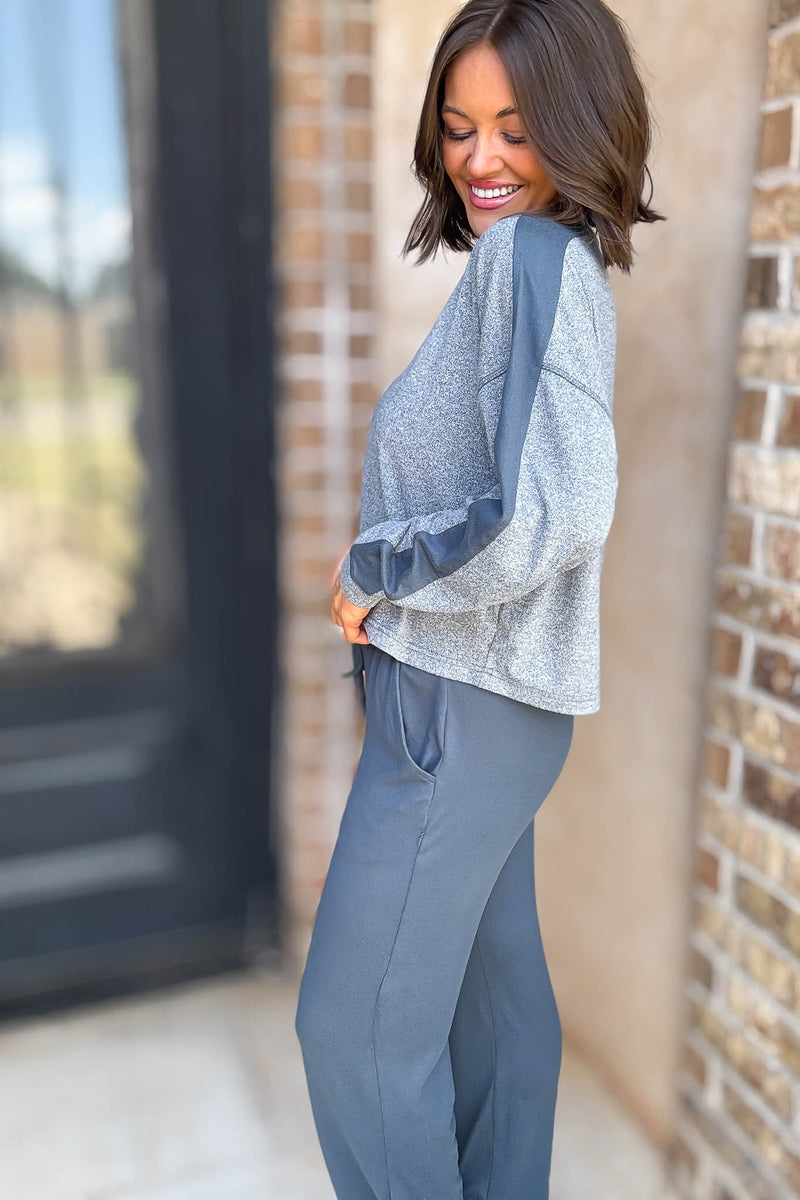 Brushed Hacci Warm Line Midnight Navy Top