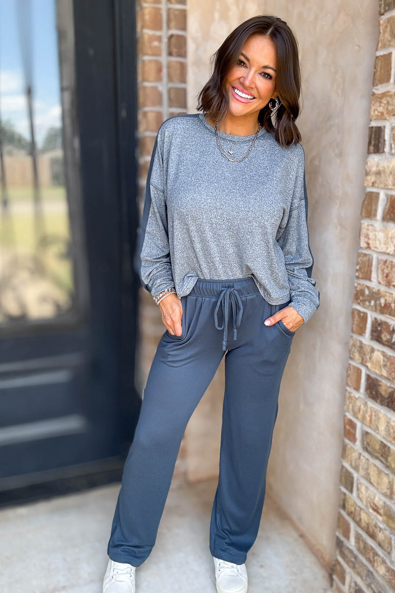 Brushed Hacci Warm Line Midnight Navy Top