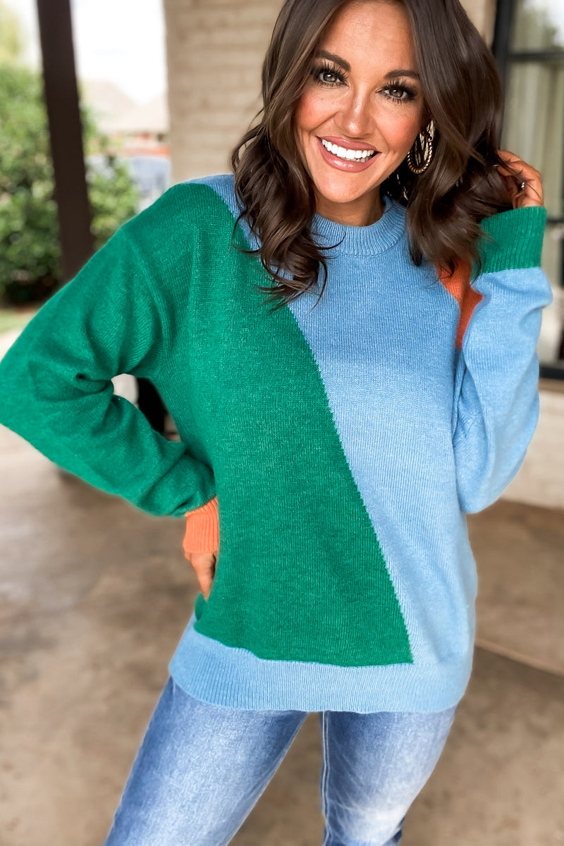 Curved Colorblock Knit Pullover