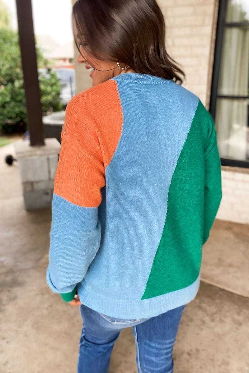Curved Colorblock Knit Pullover