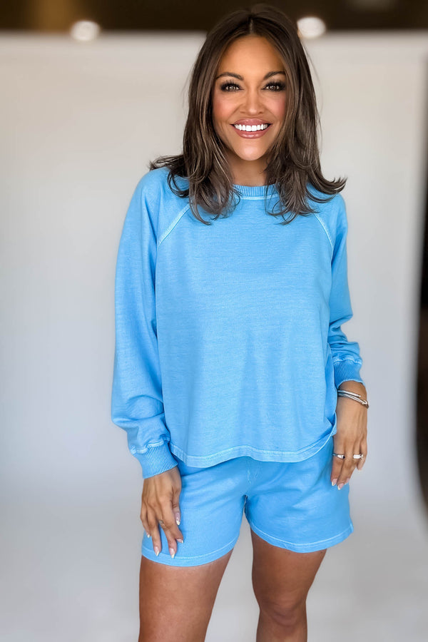 French Terry Deep Sky Pigment Dye And Enzyme Wash Top