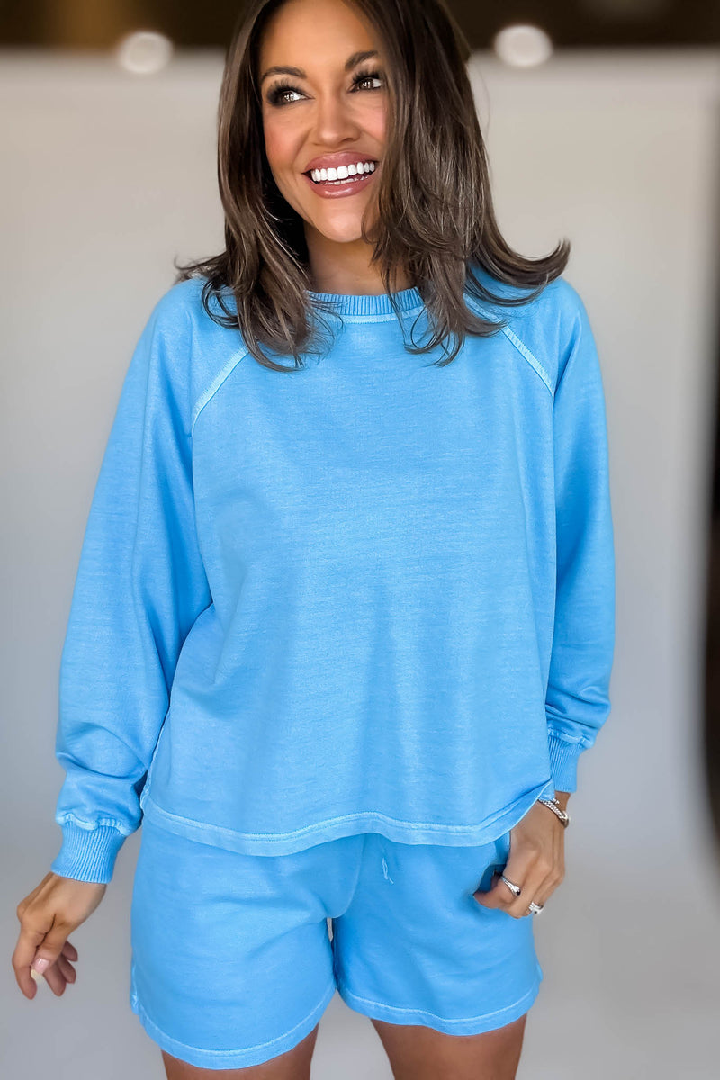 French Terry Deep Sky Pigment Dye And Enzyme Wash Top