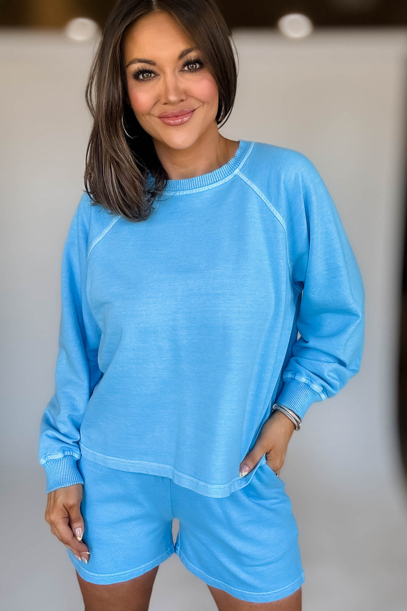 French Terry Deep Sky Pigment Dye And Enzyme Wash Top