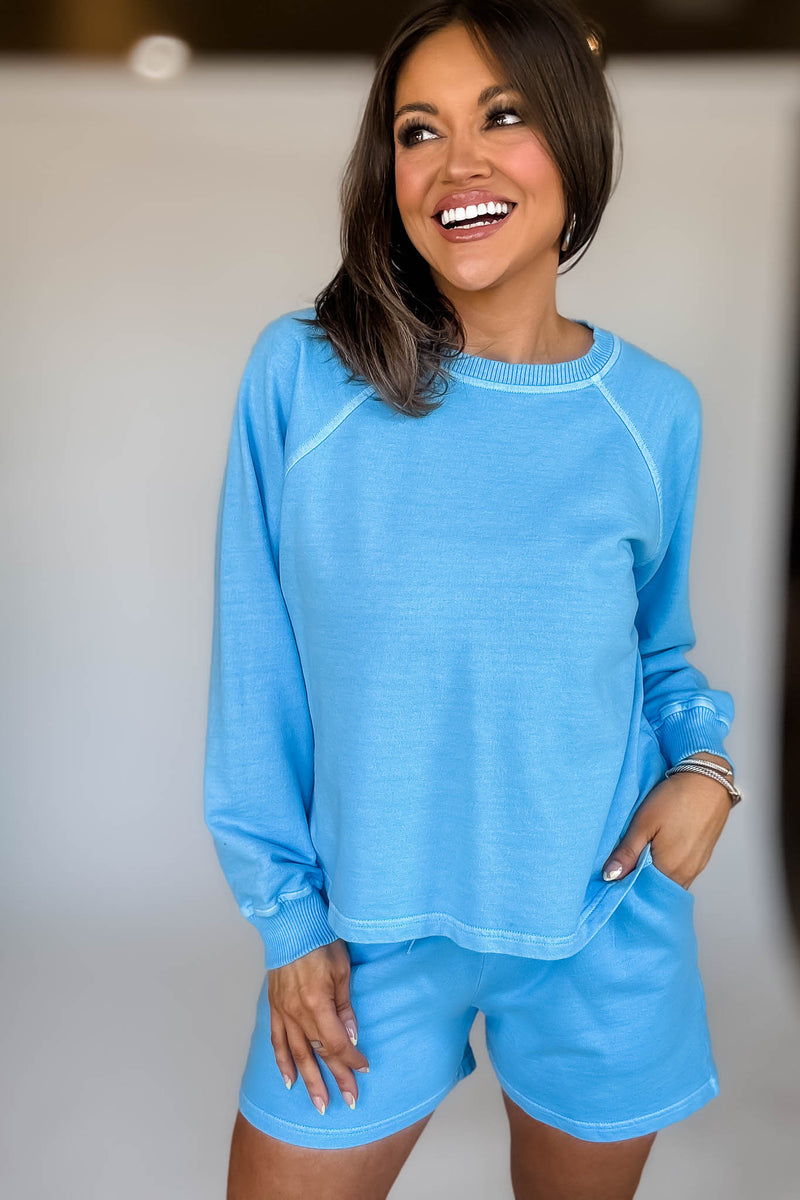 French Terry Deep Sky Pigment Dye And Enzyme Wash Top