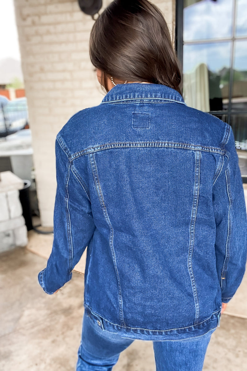 On The Patio Dark Wash Oversized Denim Jacket