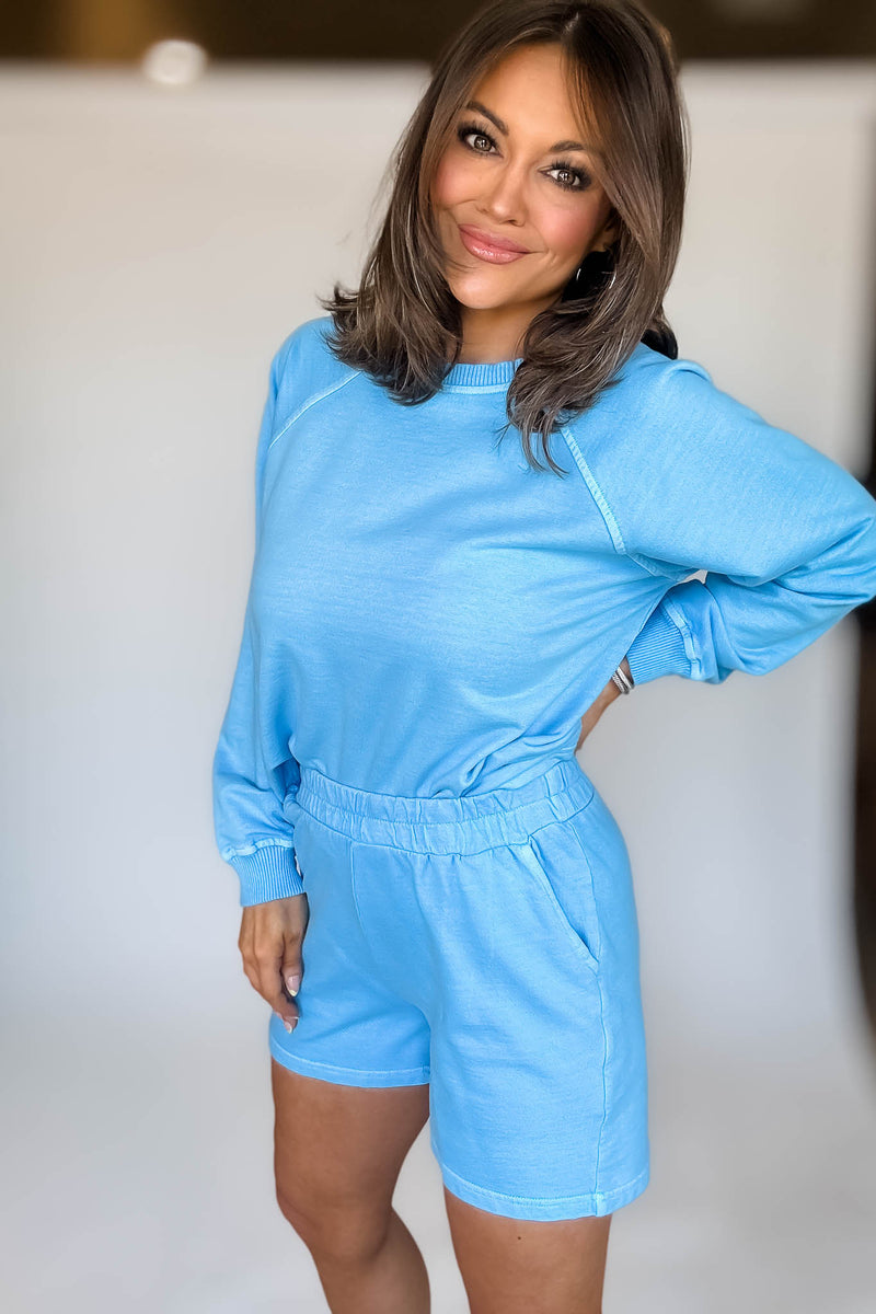 French Terry Deep Sky Pigment Dye And Enzyme Wash Shorts
